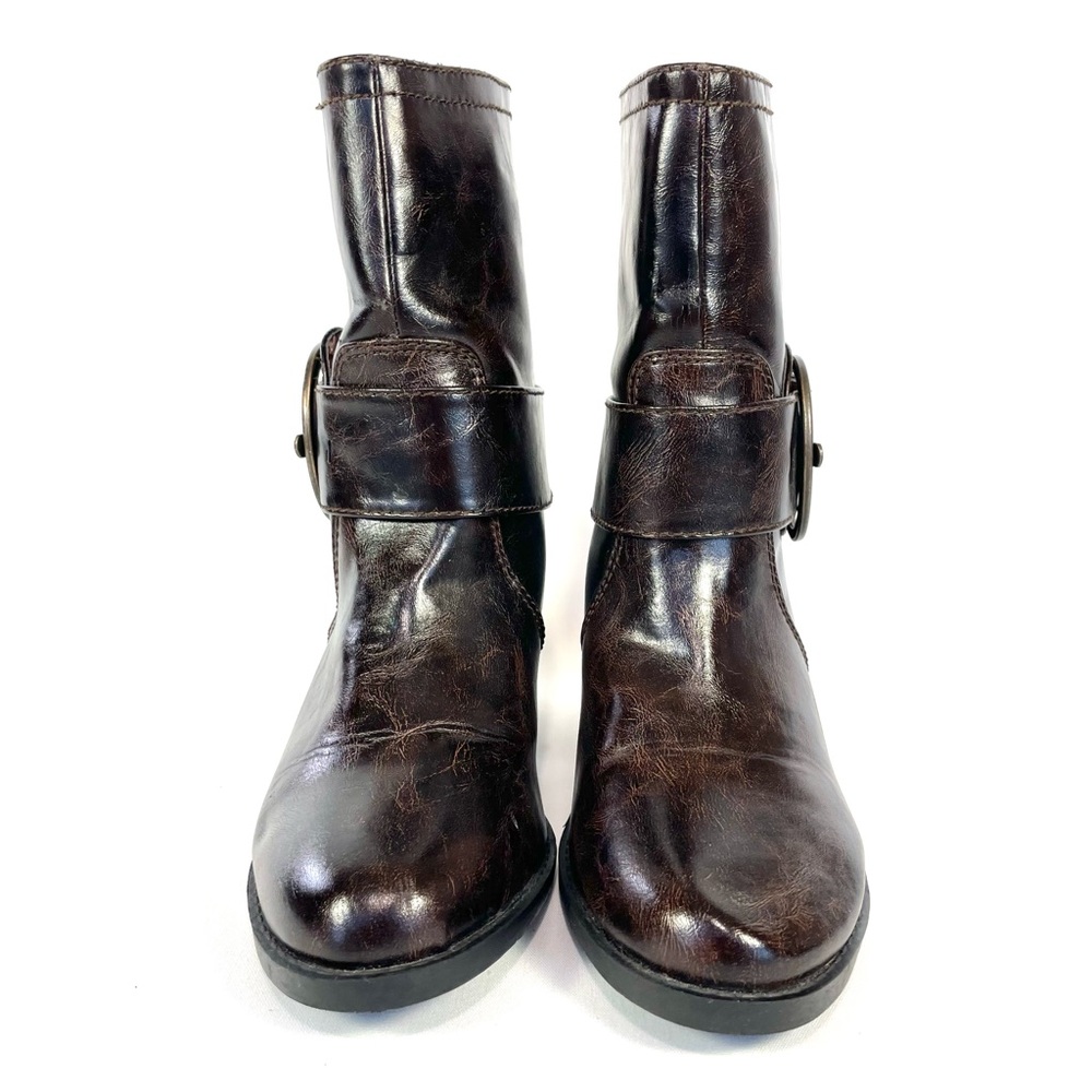 Maurices Jaina Dark Brown Big Buckle Faux Leather Ankle Heel Boots Size 8.5 - Picture 4 of 11